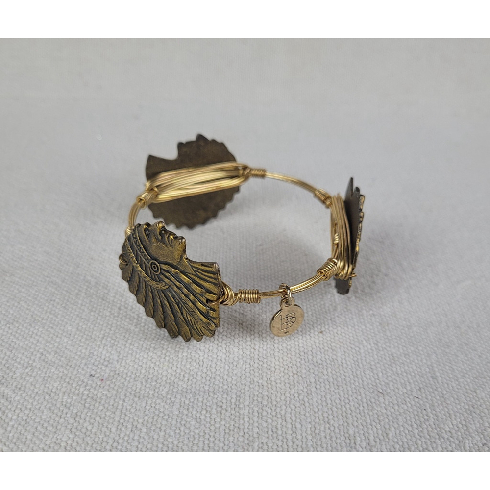 Bourbon and Boweties Gold plated brass wire-wrapped bangle with 3 Chief heads